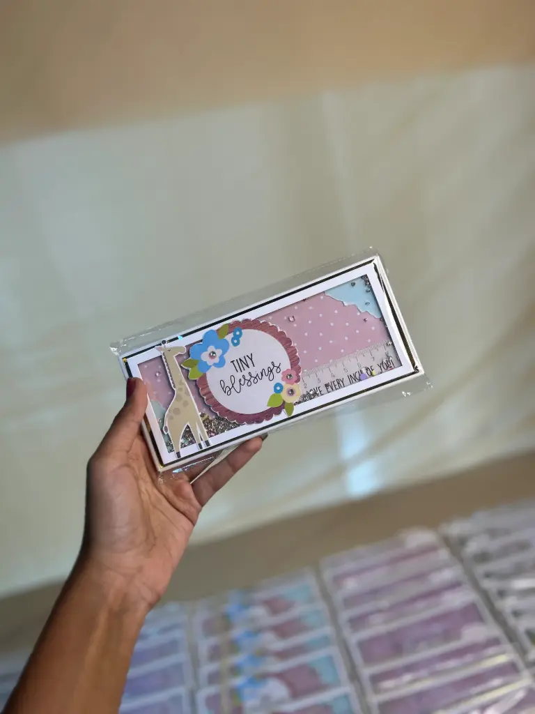 🦒 Tiny Blessings – Handmade Glitter Shaker Envelopes-Set of 20 (Lots of love, Enter Text to be Printed)