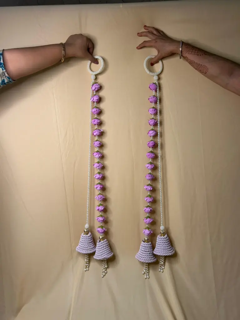 Set of 2 Lavender Crochet Latkan for Home Decor Front Door Diwali & Wedding 🎉 / Long Crochet Beads Bells Latkans for backdrops & home decor