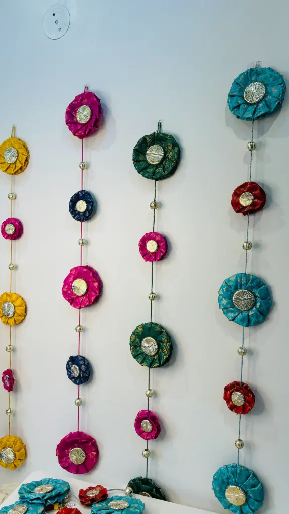 🌸 Handmade Rosette Wall Hanging – Festive Fabric Hanging-Set of 4