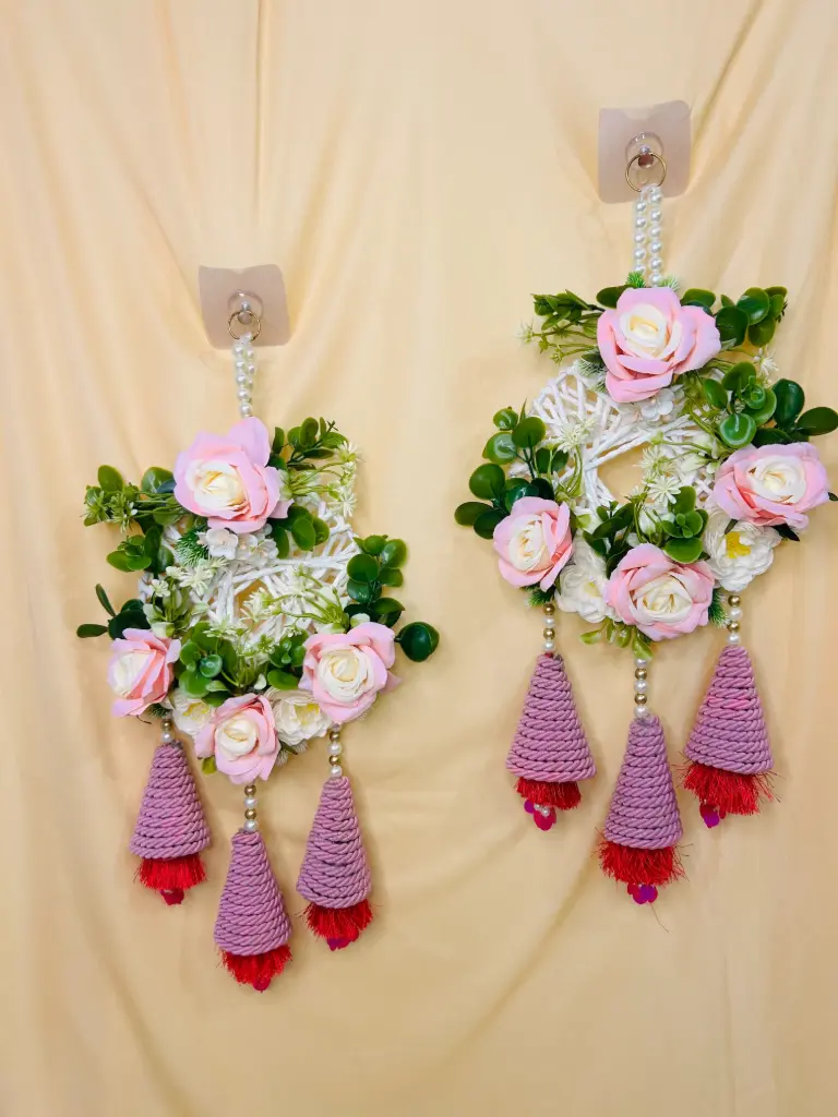 Pink Blossom Pearl Tassel Hangings – Set of 2