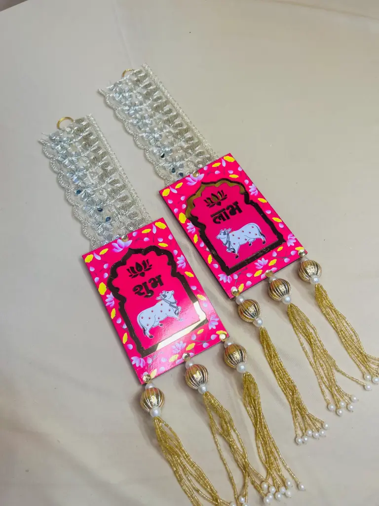 Shubh Labh Kamdhenu Cow Door Hanging – Festive Decorative Wall Hanging