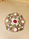 Floral Beaded Tealight Rangoli Mat – Multi-Color Round Base