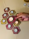 Hexagon Velvet Tealight Holder – Kundan & Mirror Work