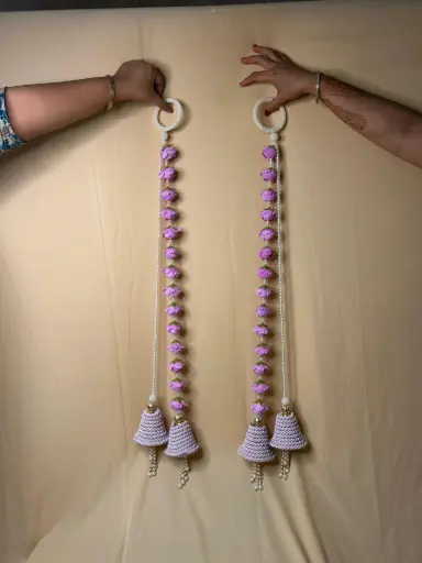 Set of 2 Lavender Crochet Latkan for Home Decor Front Door Diwali & Wedding 🎉 / Long Crochet Beads Bells Latkans for backdrops & home decor