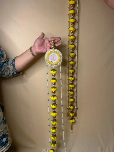 Surya Pushpa Toran – Yellow Lotus Floral Hanging with Pearl Beads for Home Decor- Set of 2