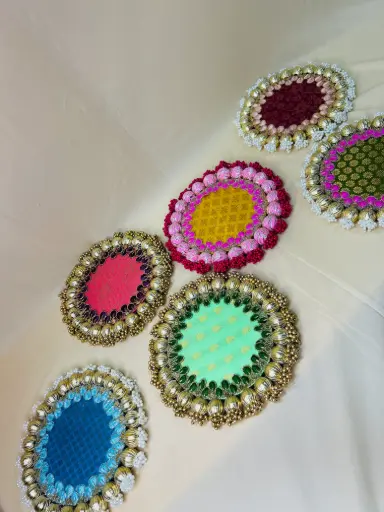 Round Navratna Patola/Aasan+ Classic Rangoli, Double sided mats For Home