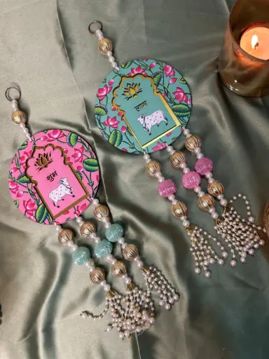 Shubh Labh Wooden Decorative Hangings (Set of 2)