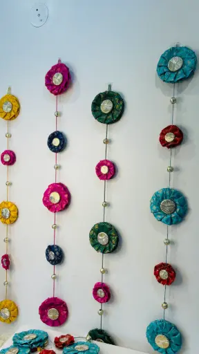 🌸 Handmade Rosette Wall Hanging – Festive Fabric Hanging-Set of 4