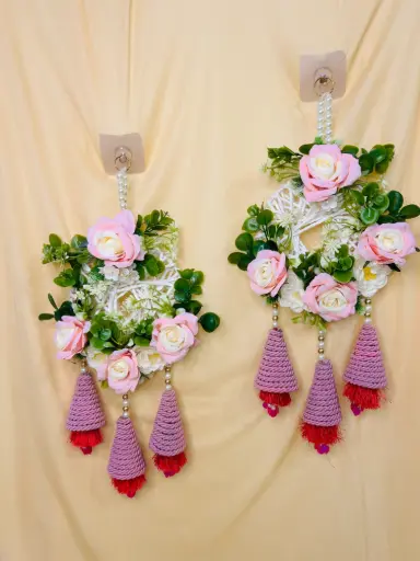 Pink Blossom Pearl Tassel Hangings – Set of 2